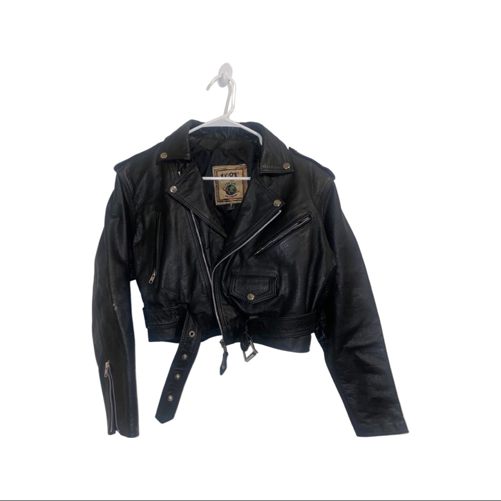 Vintage Mgr It’s Our Universe Black Leather Jacket Coat Small American Vintage